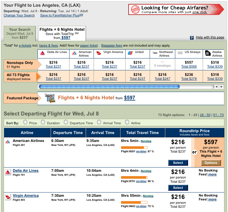 User Guide for a Flexible Dates Search on Travelocity Airfarewatchdog