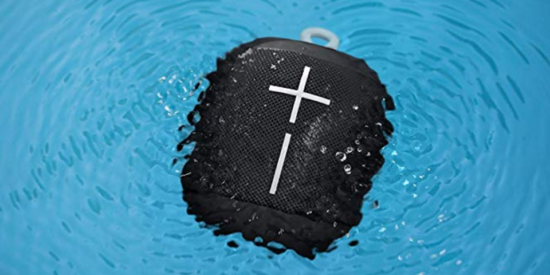 waterproof speaker floating in a pool