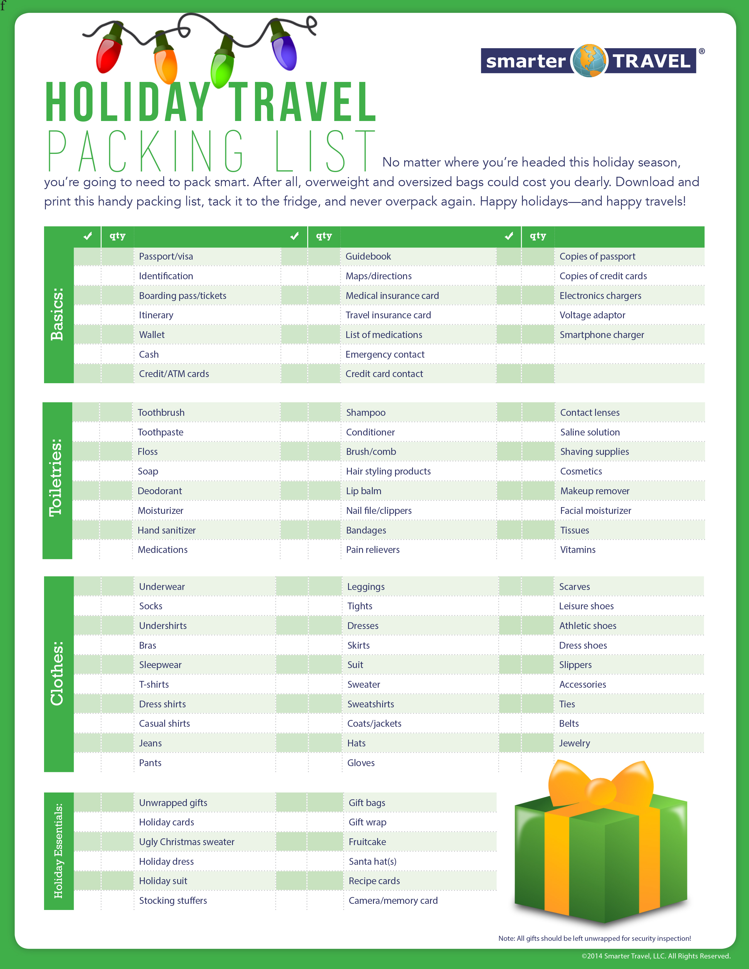 travel holiday checklist