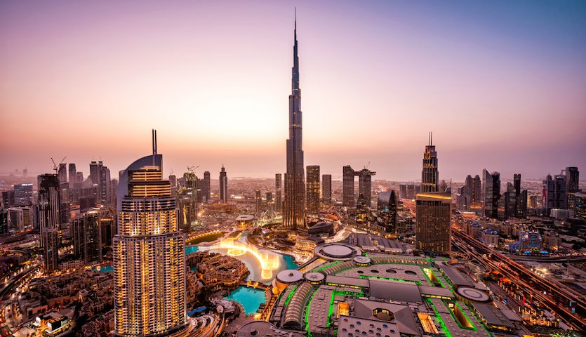 Dubuai UAE Skyline with Burj Khalifa in Dusk