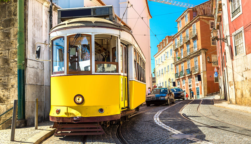 Lisbon Portugal Tram Streets hillside