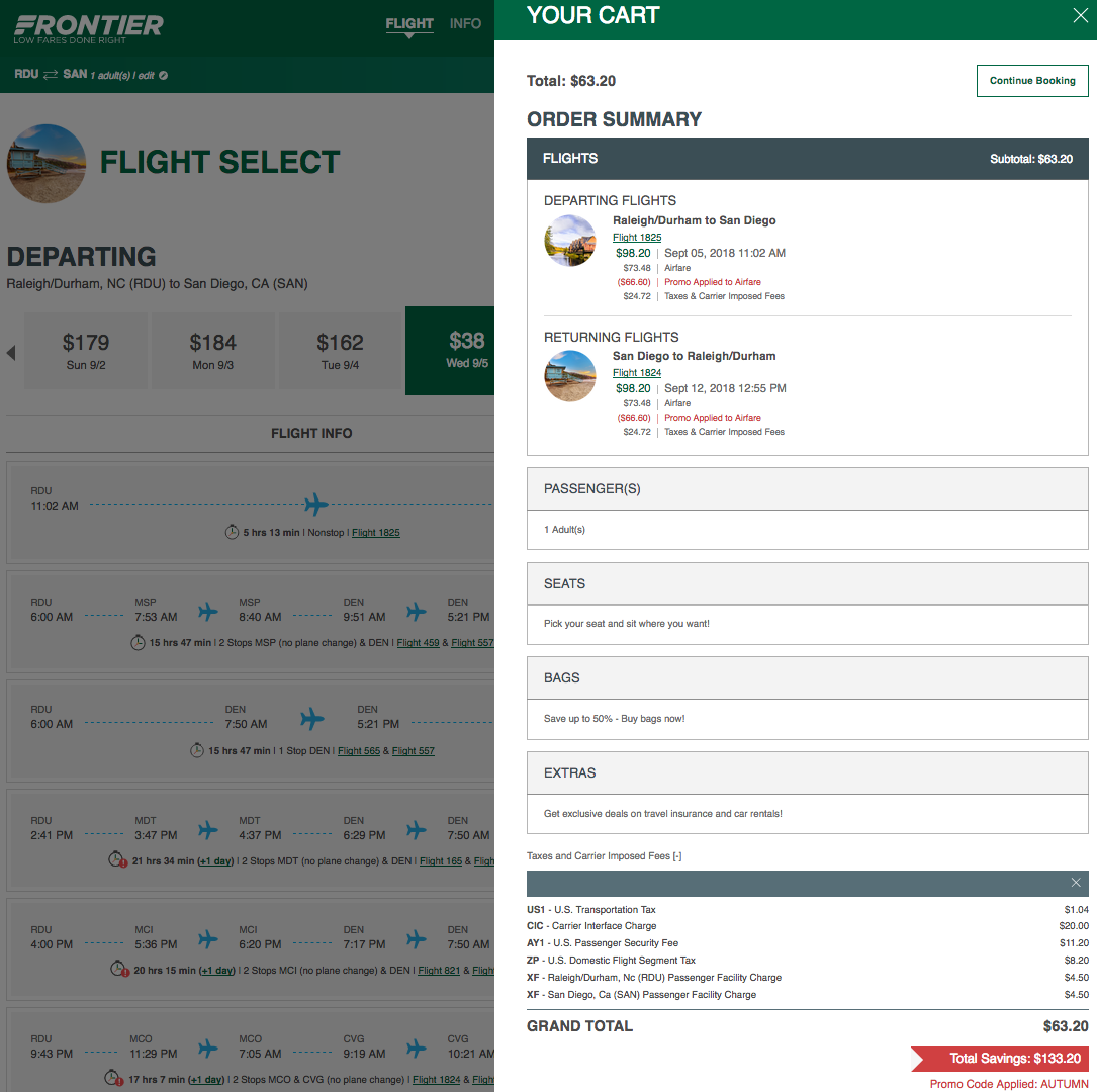 From Frontier: Up to 75% Off Promo Code Sale for Late Summer/Fall Travel