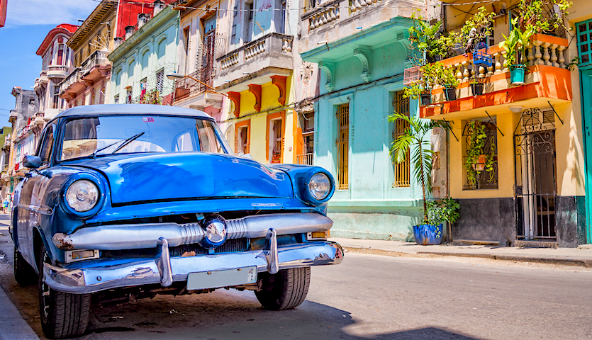 Colorful houses and car in Havana Cuba
