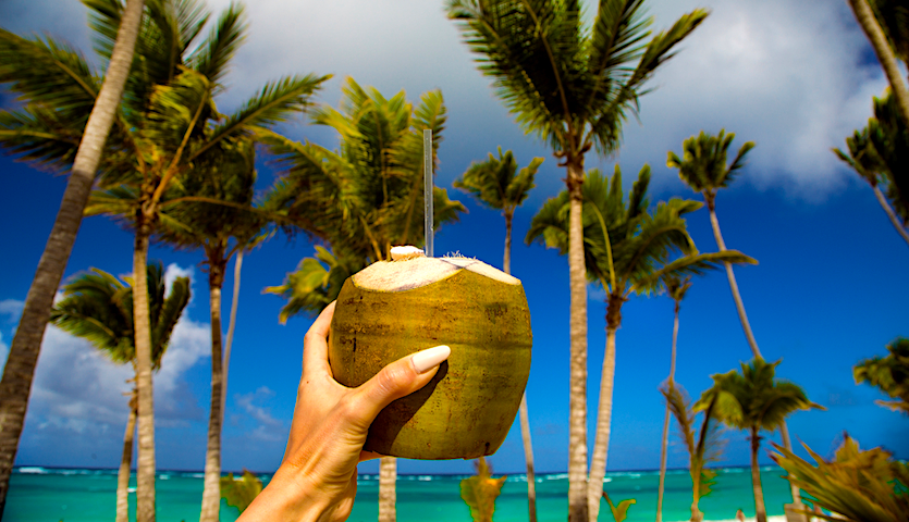 Coconut drink on the beach in the Caribbean
