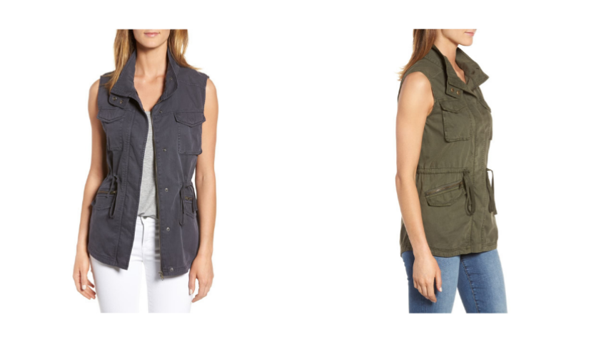 woman wearing a grey vest, and a woman wearing a green vestby caslon, fall vests