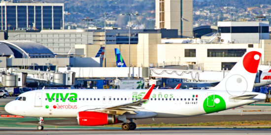 Low-Cost Mexican airline Vivaaerobus A320 aircraft on the taxiway in Los Angeles