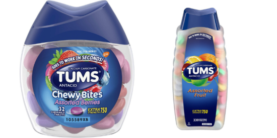 container of chewy bites tums, container of assorted fruit tums