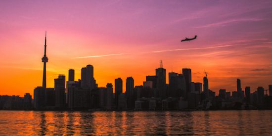 airplane sunset toronto billy bishop skyline travel