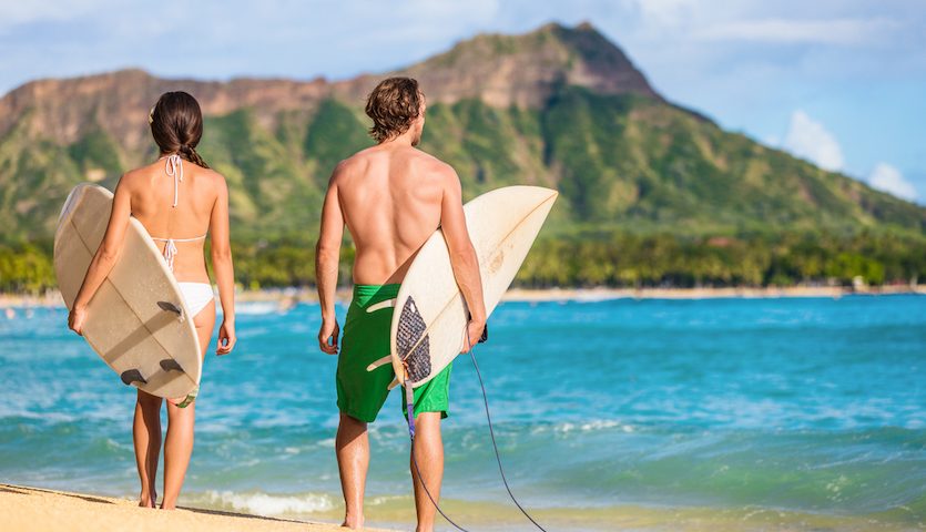 Surfers at Diamond Head Honolulu Hawaii