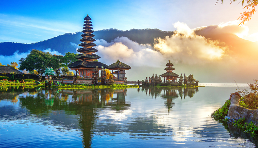 Temple on lake in Denpasar Bali