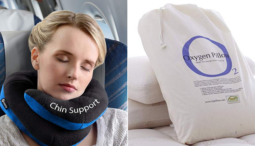 Woman Sleeping in Chin Support Travel Pillow and Oxygen Pillow