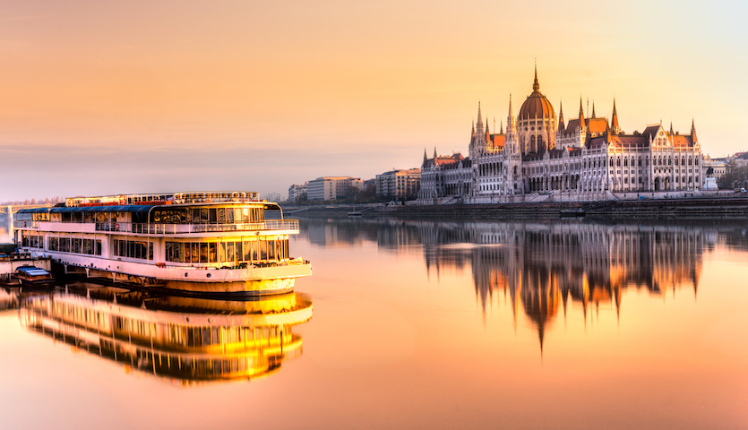 Danube River in Budapest Hungary at Sunrise