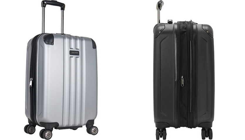 silver kenneth cole suitcase, side of black kenneth cole carry-on
