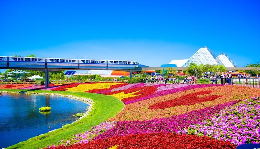 Monorail in Disney World Orlando with flowers
