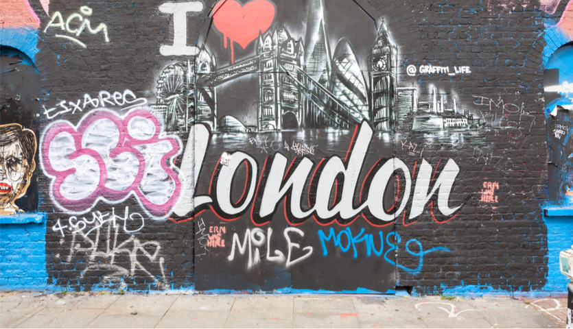 A graffit wall in Shoreditch, London