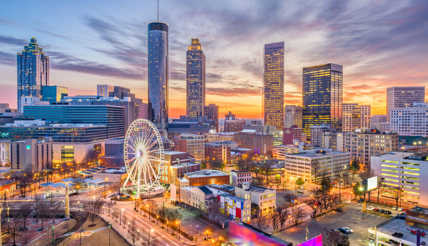 downtown skyline of Atlanta Georgia at dusk