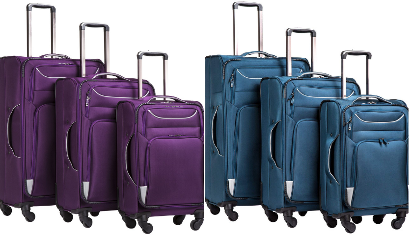 purple softshell 3 piece coolife luggage, blue 3 piece set