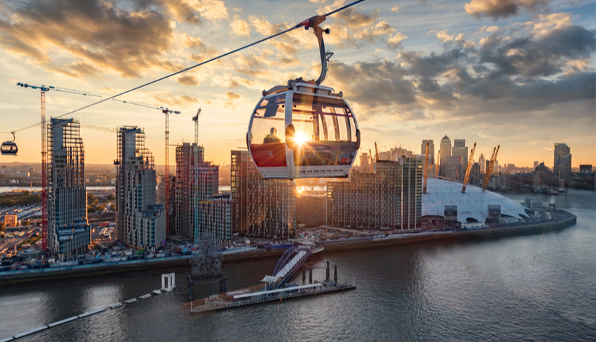 Emirates Line Cable Car crosses the Thames