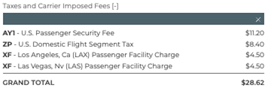 taxes and fees for flight from los angeles to las vegas on frontier