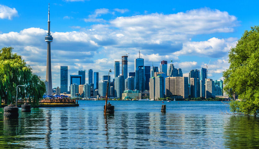 View of downtown Toronto Canada skyline with water