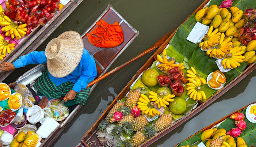 Floating market in Bangkok Thailand aerial