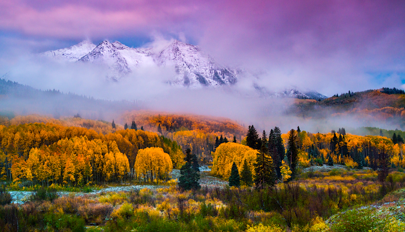 Autumn in Colorado with trees and mountain near Aspen