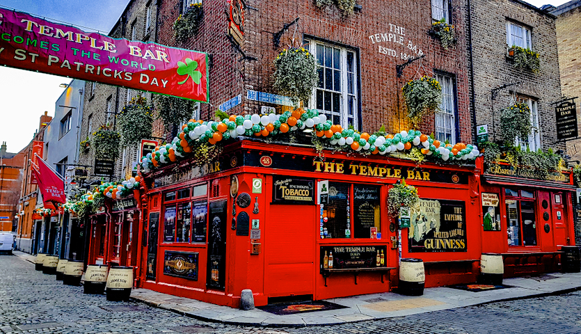 Temple Bar in Dublin Ireland ready for St. Patricks Day