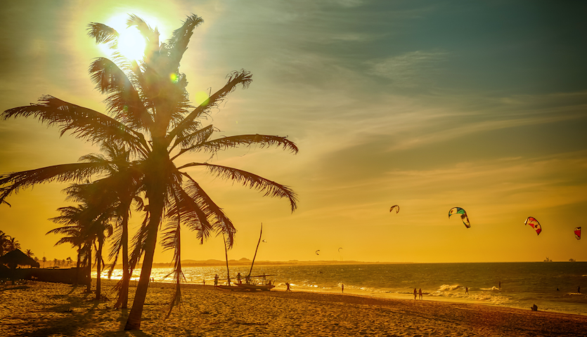 Beach at sunset in Fortaleza Brazil