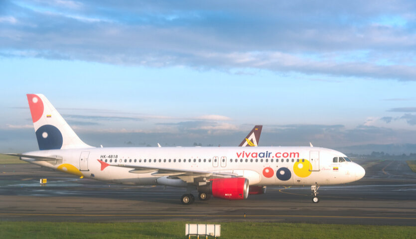 Viva Air colombia plane on runway at Bogota Airport