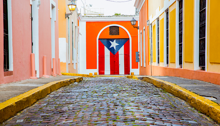 Puerto Rico flag in oldtown San Juan