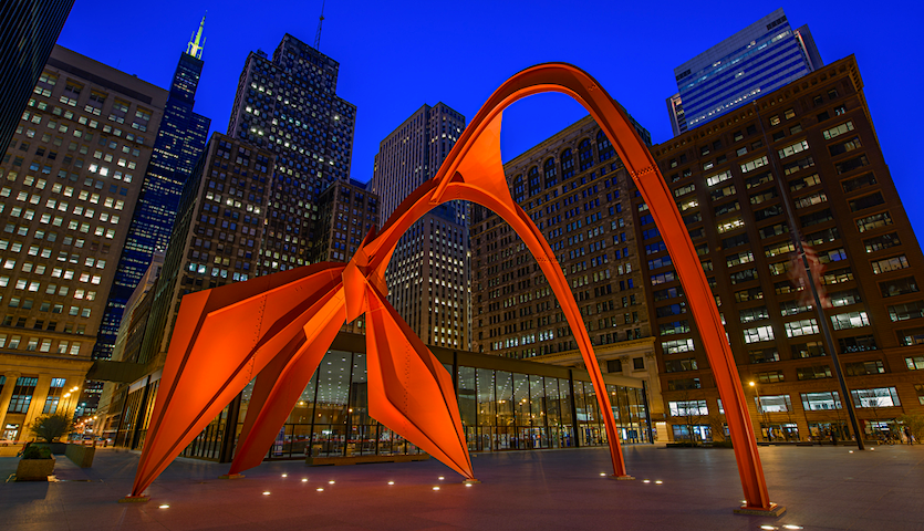 Alexander Calder Flamingo Sculpture in Chicago Illinois Federal Plaza