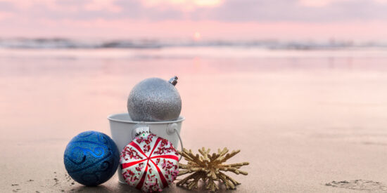 Christmas decorations on Calrsbad State Beach in San Diego, California