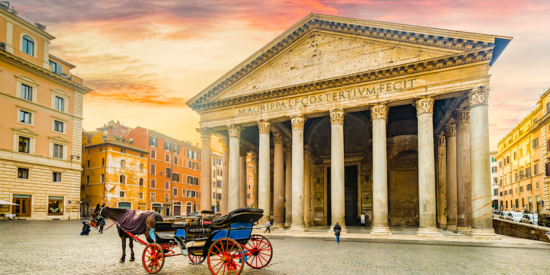 pantheon in rome italy with a horse and carriage