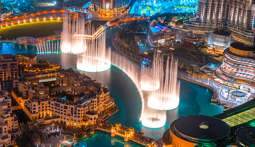 Fountain show in Dubai UAE at night