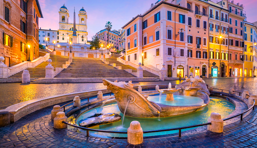 Spanish steps at sunset in Rome Italy