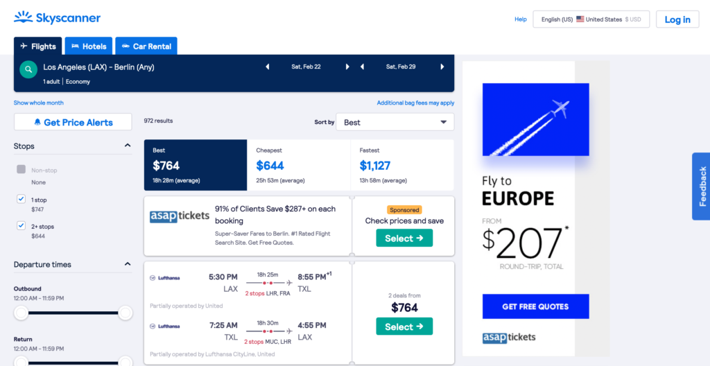 Airfare search outlet