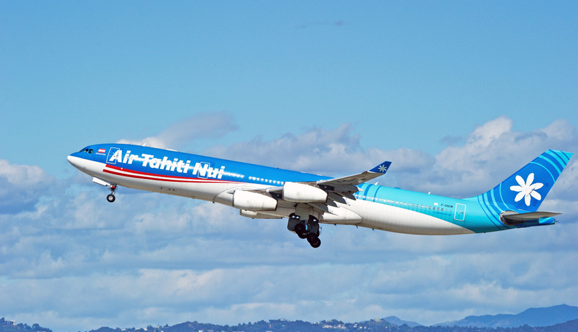 Air Tahiti Nui Airbus A340 taking off from Los Angeles