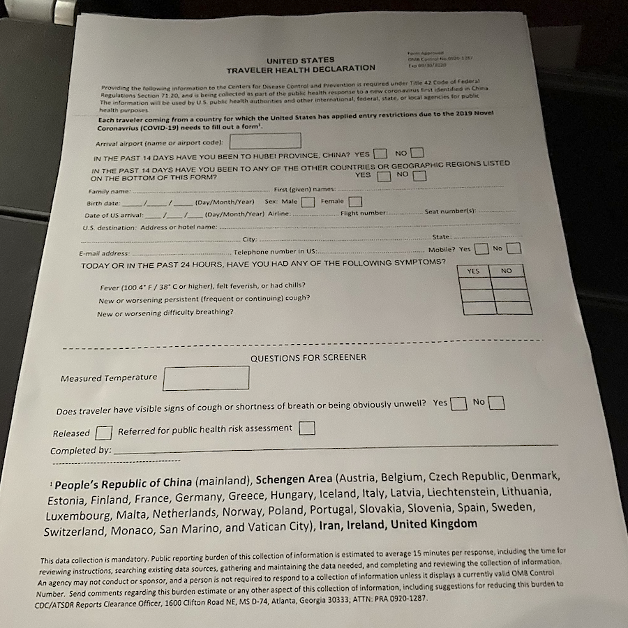 pre travel health declaration form