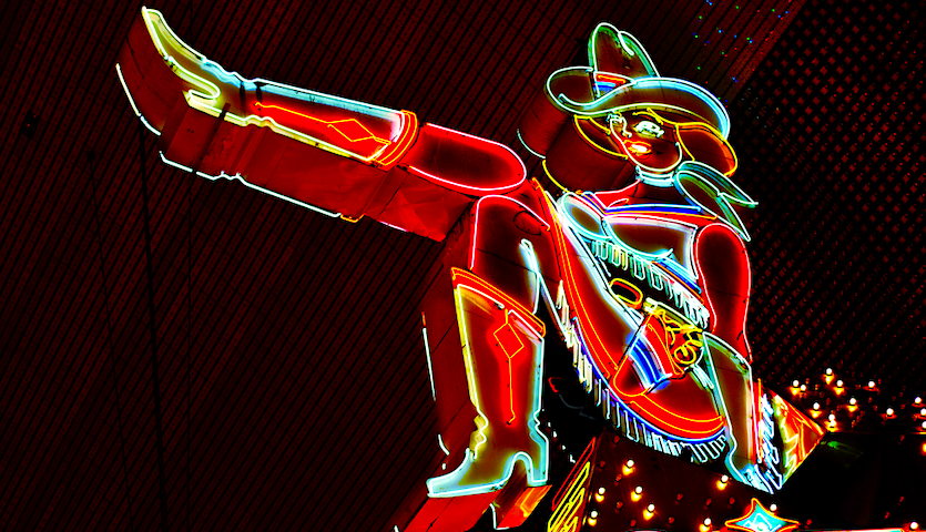 neon cowgirl sign in Las Vegas