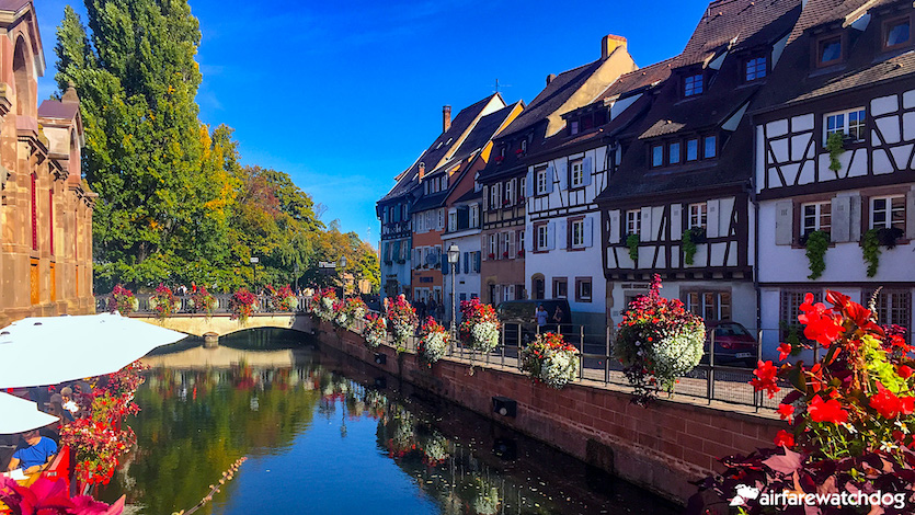 Canals in Colmar France with flowers